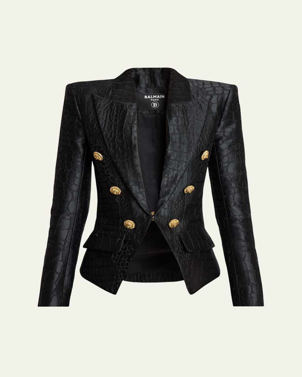6-Button Croco Jacquard Blazer Jacket